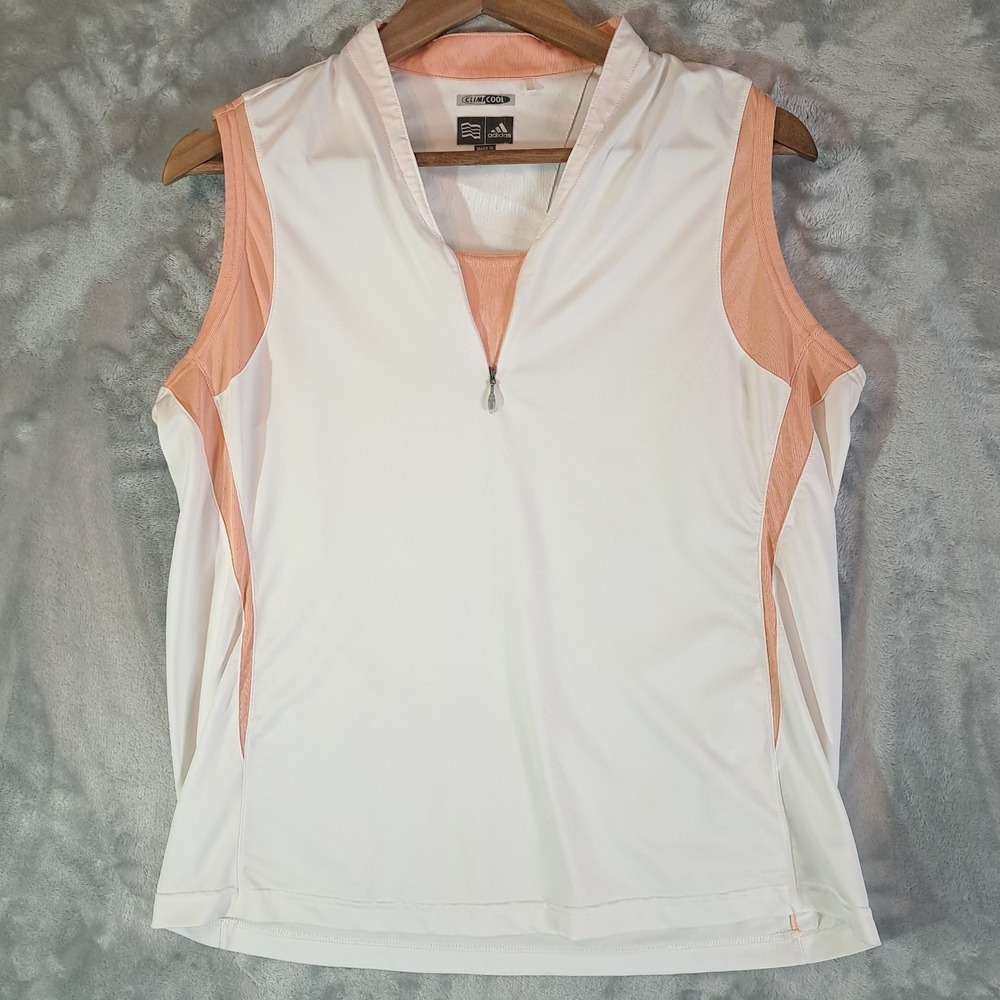 Adidas Polo Shirt Womens L Golf Climacool Sleeveless Lightweight White Peach